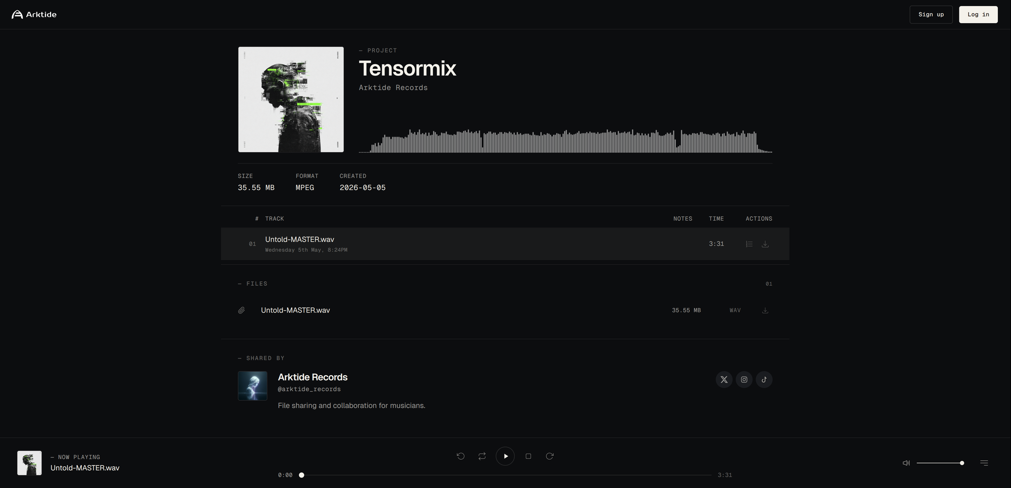Arktide - public client preview page for a shared project